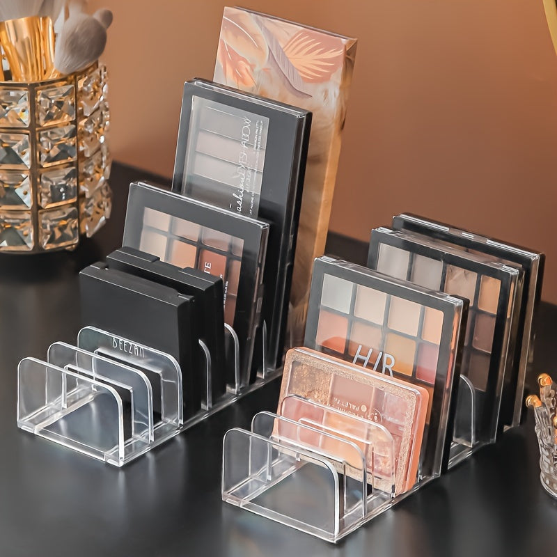 Transparent plastic makeup organizer with multiple compartments for desktop storage