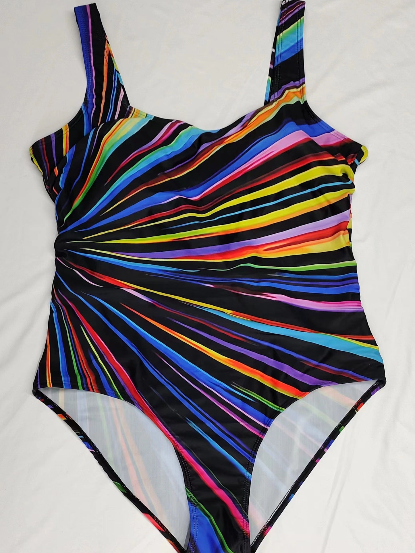 Trendy Striped One-Piece Swimsuit for Women - Stretchy, Square Neckline, Knit Fabric, Not See-Through - Ideal for Beach & Pool