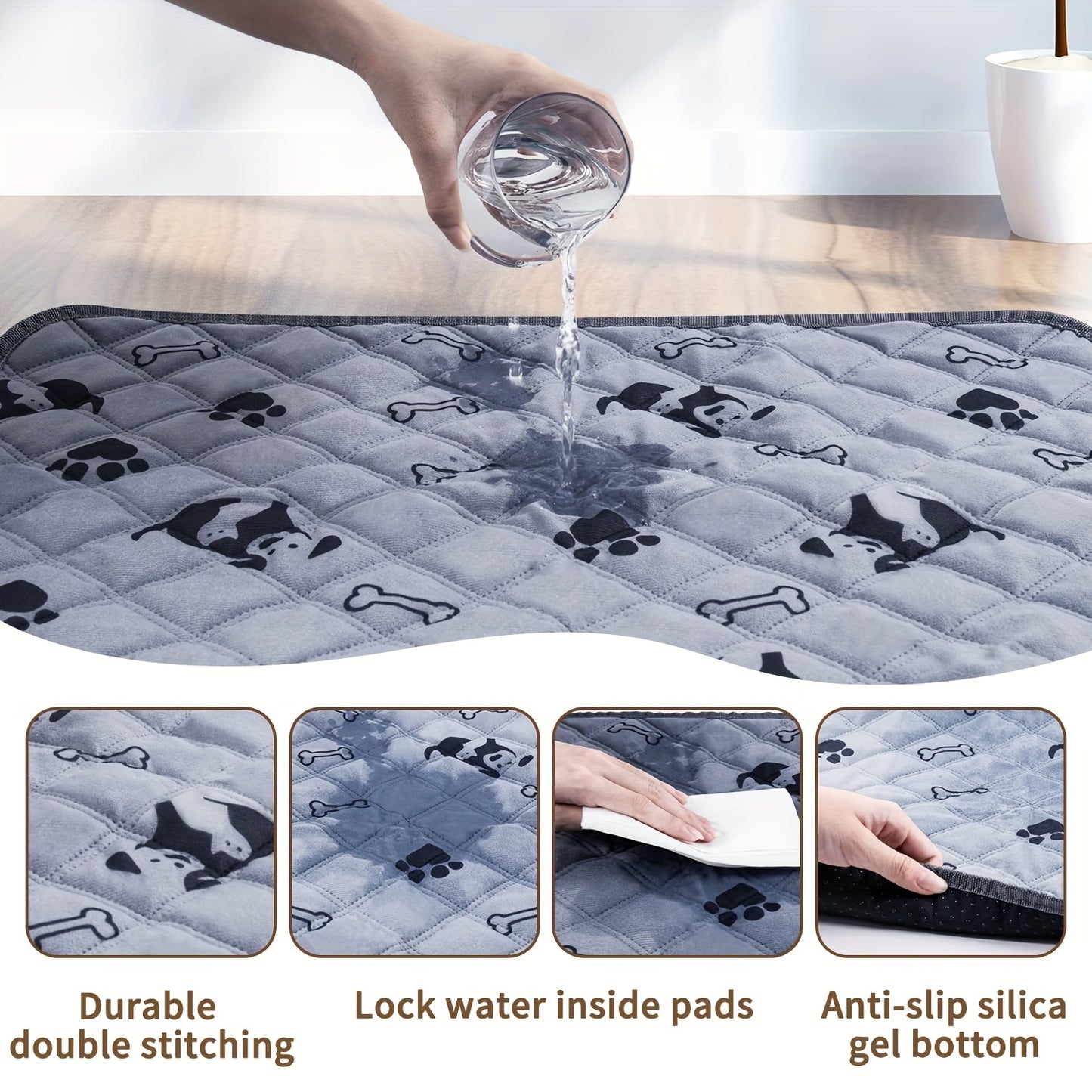 Washable Cartoon Print Dog Pee Pad for Puppies & Cats - Leak-proof, absorbent training mat. Great for kennels, cars, sofas.