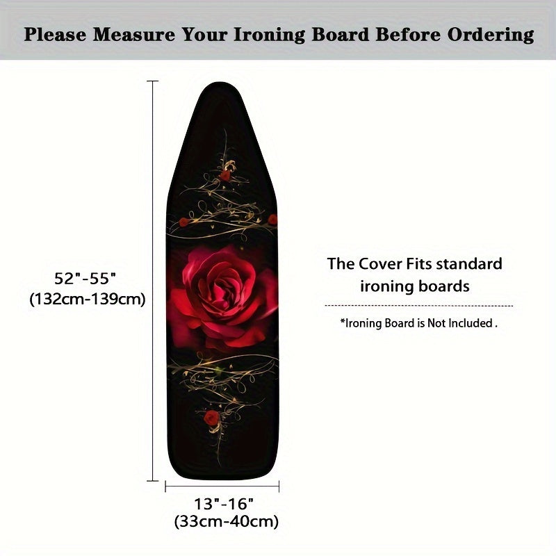 Full size Rose Ironing Board cover with scorch-resistant padding and elastic edge. Heavy-duty iron pad covers for standard boards with hook and loop fastener strap.