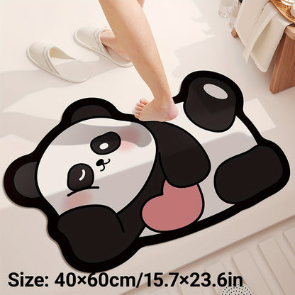 Super absorbent bath mat with cute panda print, non-slip and quick-drying, ideal for bathroom or outdoor use.