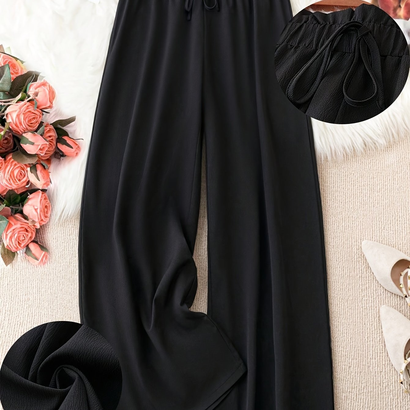 Plus Size Wide Leg Pants with Elastic Waist, Perfect for Spring and Fall.