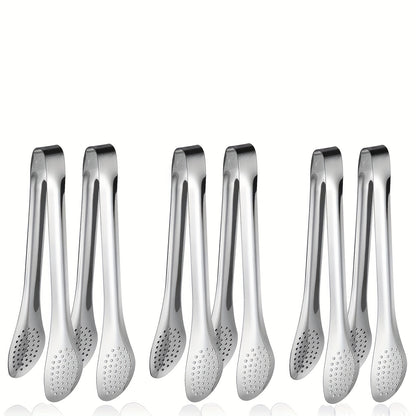 6 packs of stainless steel buffet tongs in 7, 9, and 12 inches.