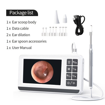 4.3-inch visual ear picking tool with 3.9mm camera, battery-powered, safe & easy-to-use for adults & youngsters. Records high-quality photos & videos in 1080p resolution, white.