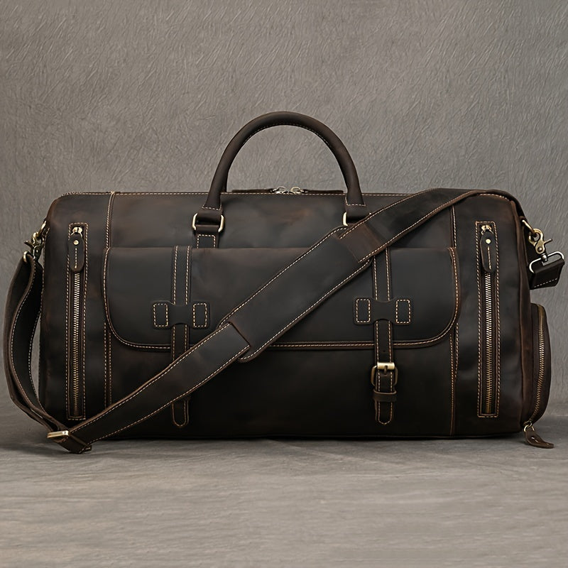 Genuine cowhide leather duffel bag for men, retro fashion handbag - 57.91 cm