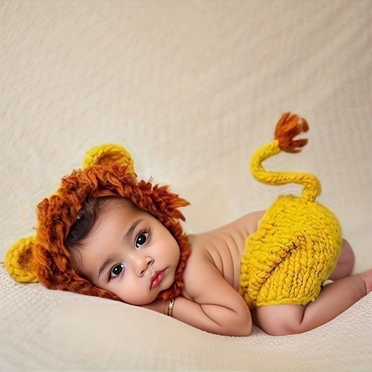 Photography Props: Soft Knitted Lion Hat and Pant Suit for Newborn Baby - Adorable Infant Costume