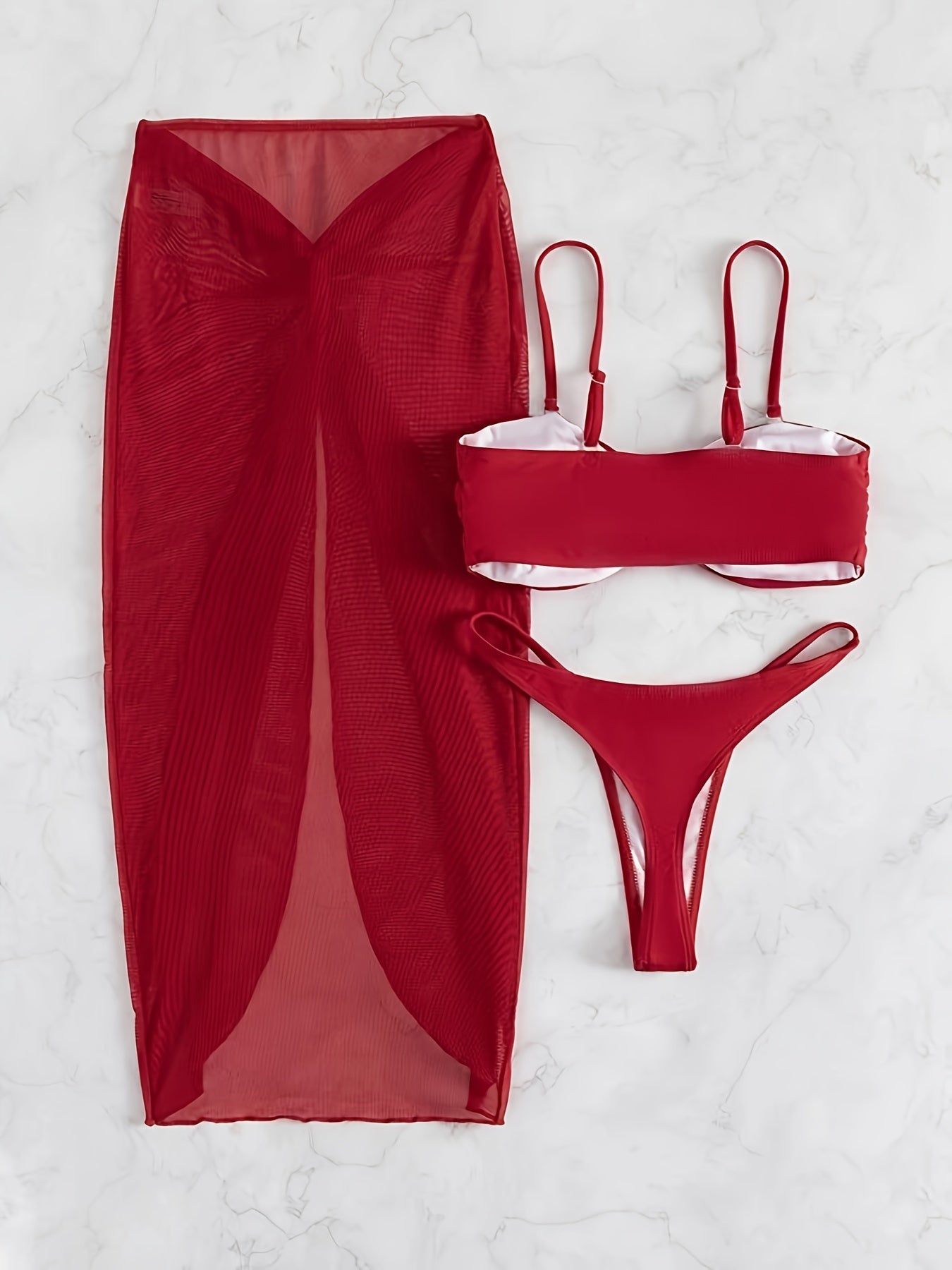 3 piece solid color bikini set with U-Wire high cut and cover up skirt. Women's swimwear and clothing.