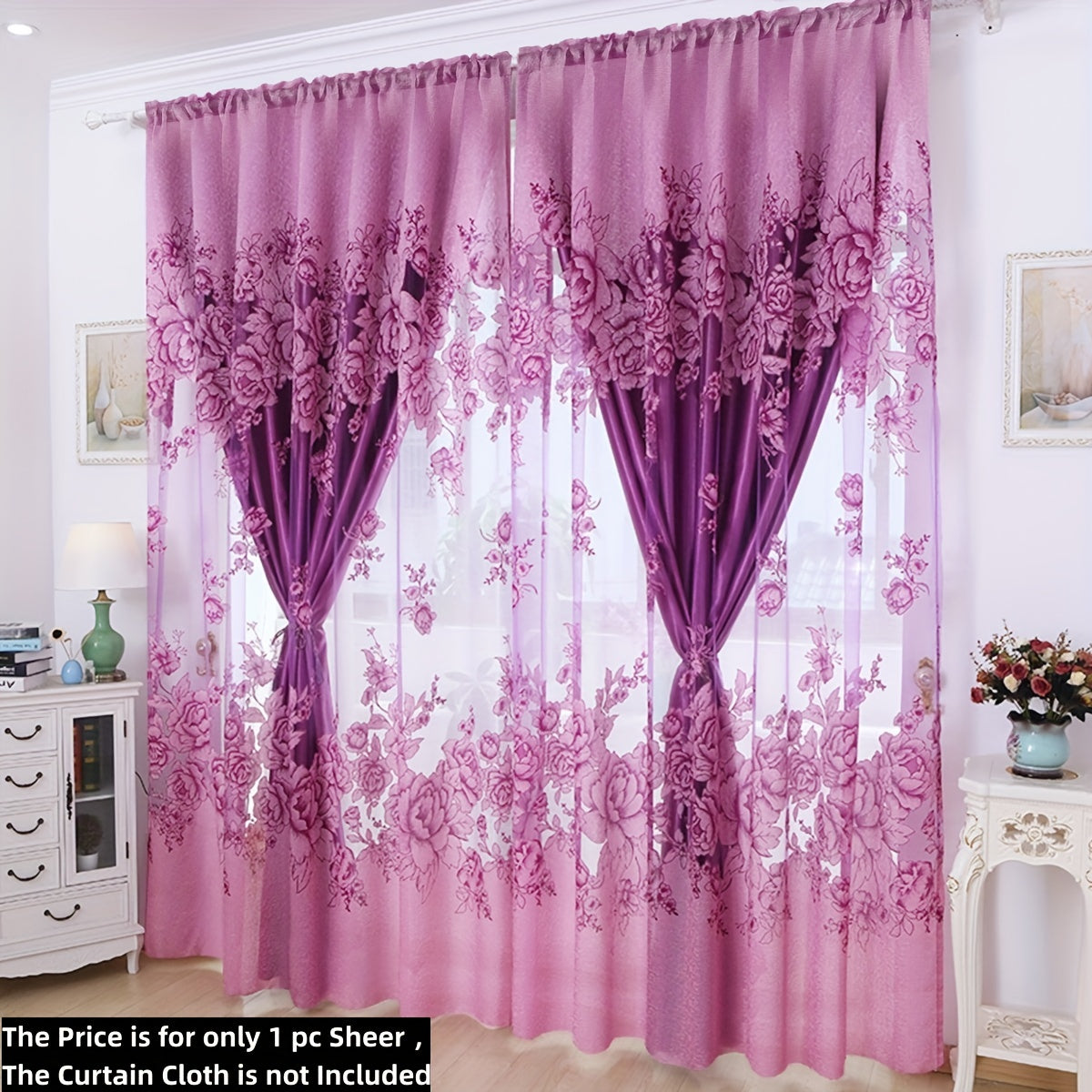 This sheer curtain features a delicate flower pattern on a single layer of translucent material, giving it a pastoral style. It is rod pocketed and does not come with a cloth lining, making it suitable for adding a touch of elegance to your living room