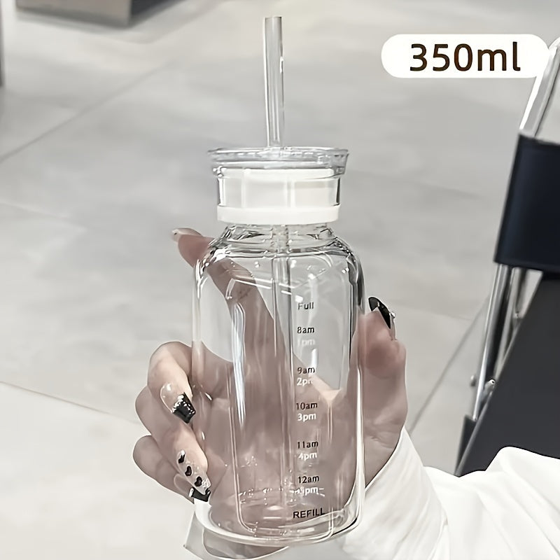 Leakproof glass water bottle with time marker, ideal gift for any occasion.