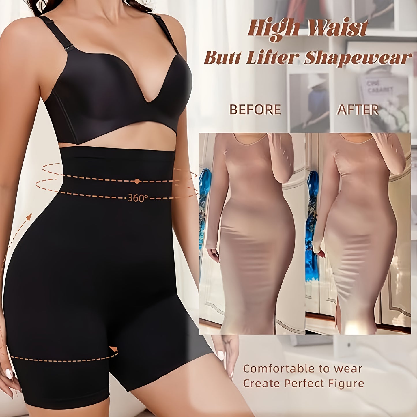 High-waist shapewear shorts for women: Seamless, tummy control, compression, butt lifting, postpartum waist trainer. Made of comfortable polyester for all-season wear.