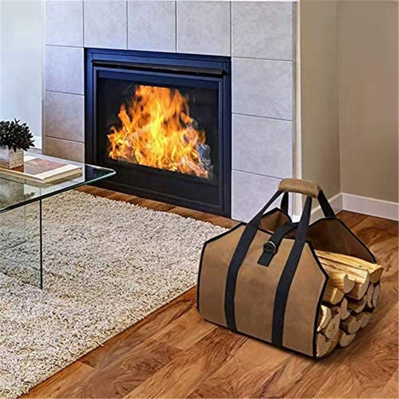 Large Capacity Log Tote with Reinforced Handles, Heavy-Duty Canvas Firewood Carrier Bag for Fireplace, Camping, and BBQ - 1 Piece