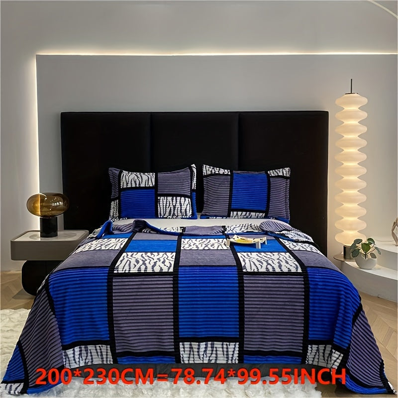 1 piece of Printed Plaid Throw Blanket with Plus Velvet Thick Fleece, serving as a multifunctional blanket for single naps, air conditioning use, office setting, or as a bed blanket.