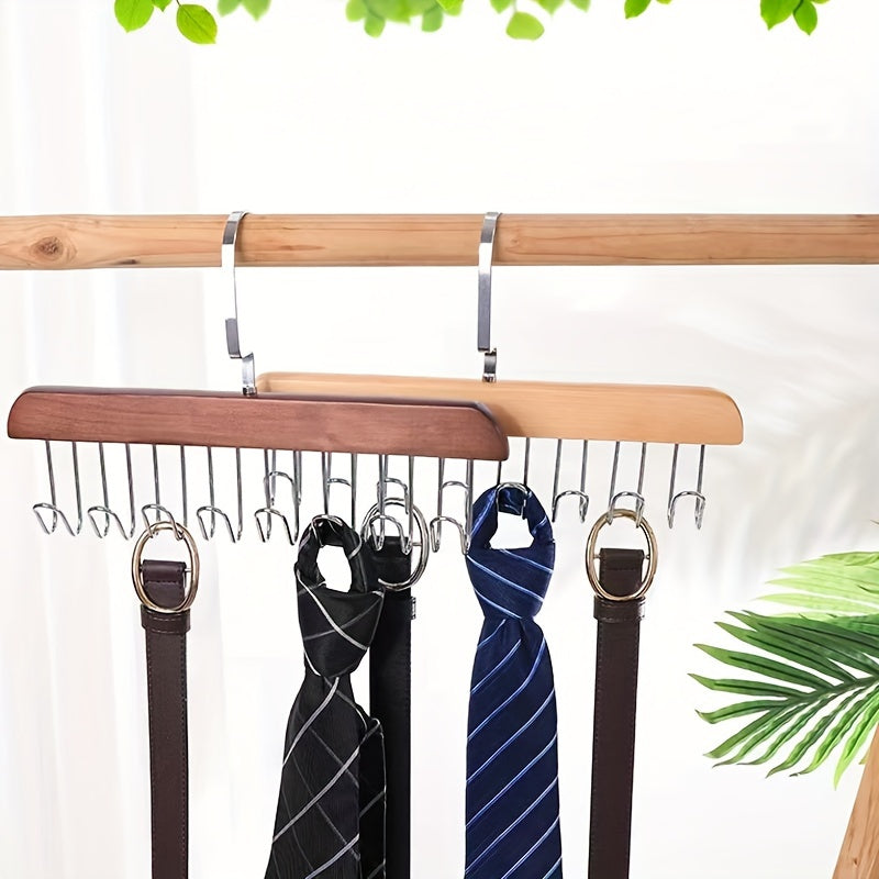 One-piece Storage Rack Holder: 360° Rotating Wooden Clothes Hanger with 8 Hooks, Closet Organizer for Bras, Tank Tops, Underwear, Scarves, Hats, and Ties - Space-Saving Solution