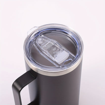 Stainless steel coffee mug, 24oz, vacuum insulated with lid and handle, ideal for all seasons, makes a great gift.