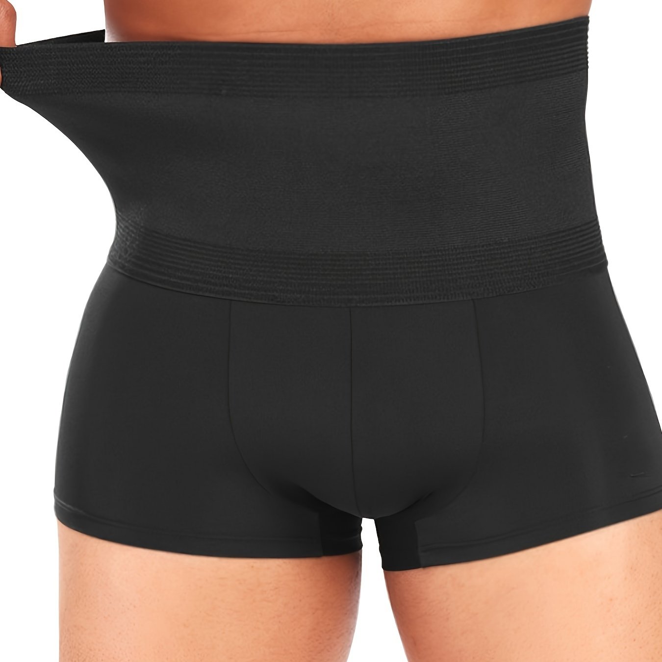 High-waist shapewear shorts for men that slim and control the tummy, ideal for sports and fitness.