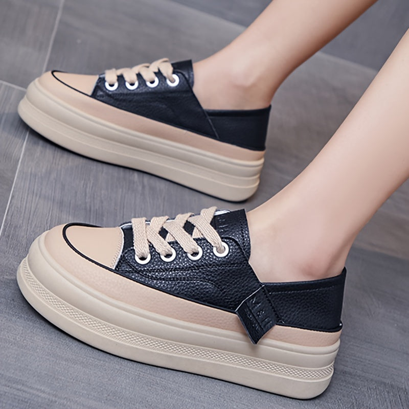 Women's Round Toe Sneakers with Non-Slip Sole, Lace-Up Casual Sports Shoes