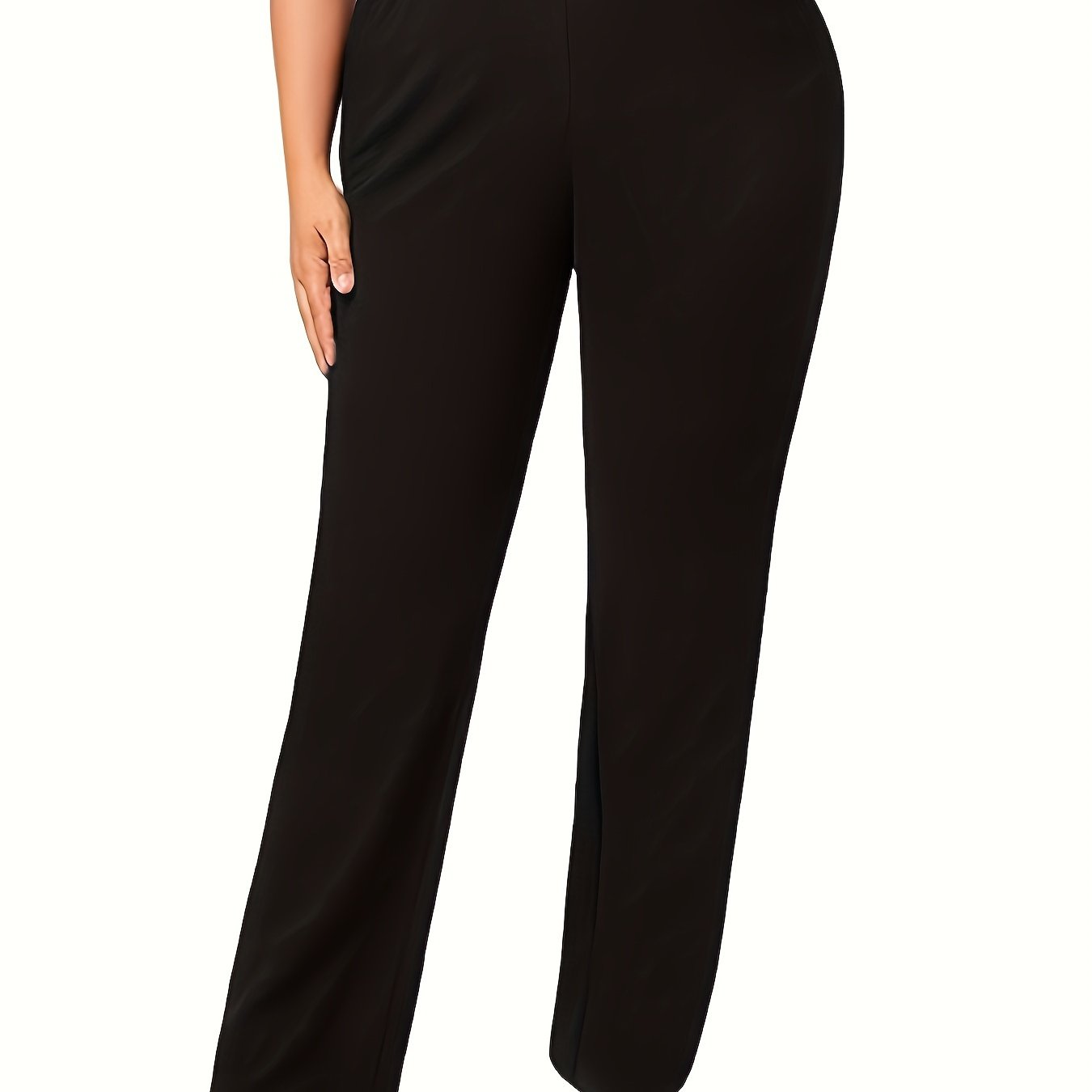 Elegant high-waist plus-size pants for spring and summer.