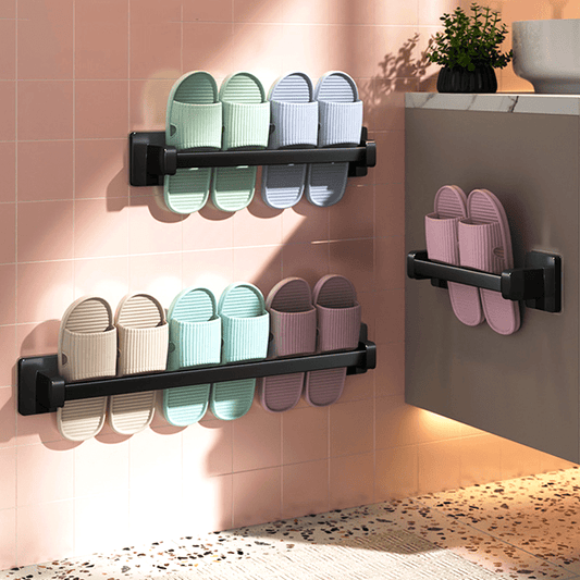 Wall-mounted shoe organizer for bathroom with space-saving storage solution, no-drill metal slipper rack, 1 piece.