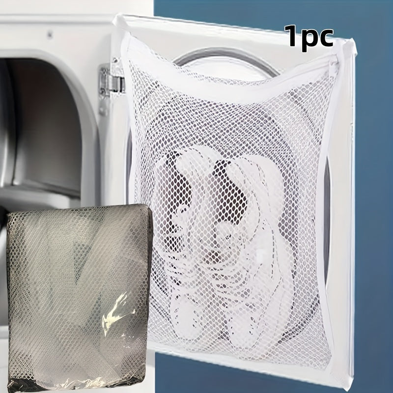 Get your hands on the 1pc Sports Shoe Dryer and Washing Machine Bag! Perfect for drying shoes, apparel, and laundry, this mesh net bag features a zipper and handle strap for easy installation. Made from reusable woven fabric in a rectangle shape, it is