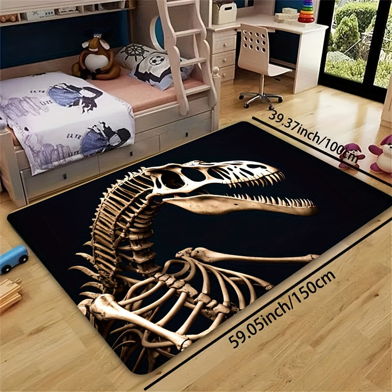 Soft and thick area rug designed with dinosaur fossils, measuring 8mm in thickness. This rug is machine washable and suitable for use in the bathroom, kitchen, living room, or bedroom. It serves as a versatile indoor decor mat, perfect for adding a touch