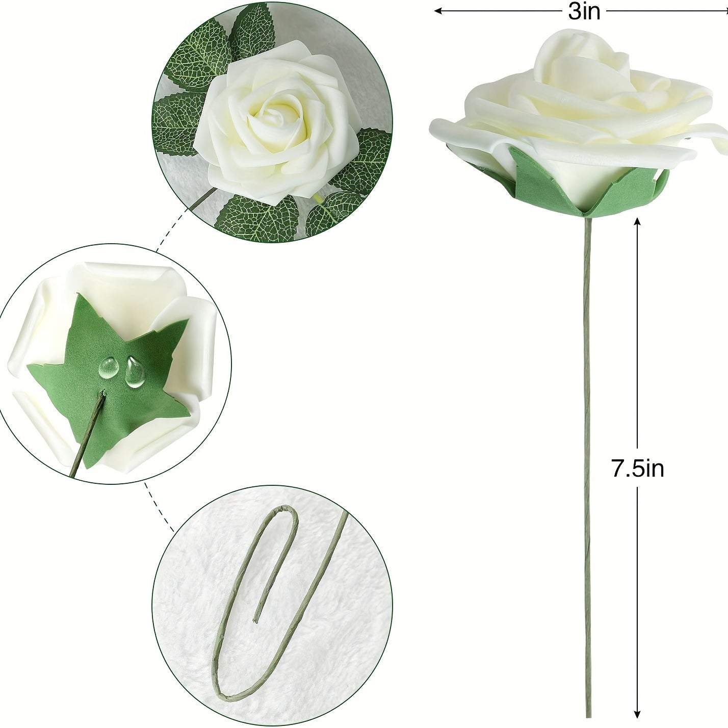 25 artificial ivory roses with stems for DIY wedding decor and party supplies, perfect for bouquets, centerpieces, and holiday ornaments.