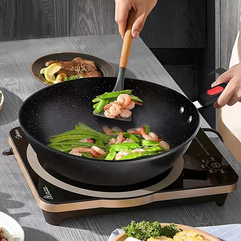 Set of 3 Cast Iron Cookware Pieces with Non-Stick Maifan Stone Coating - Set includes Frying Pan, Skillet, and Stock Pot - Ideal for Home Cooking