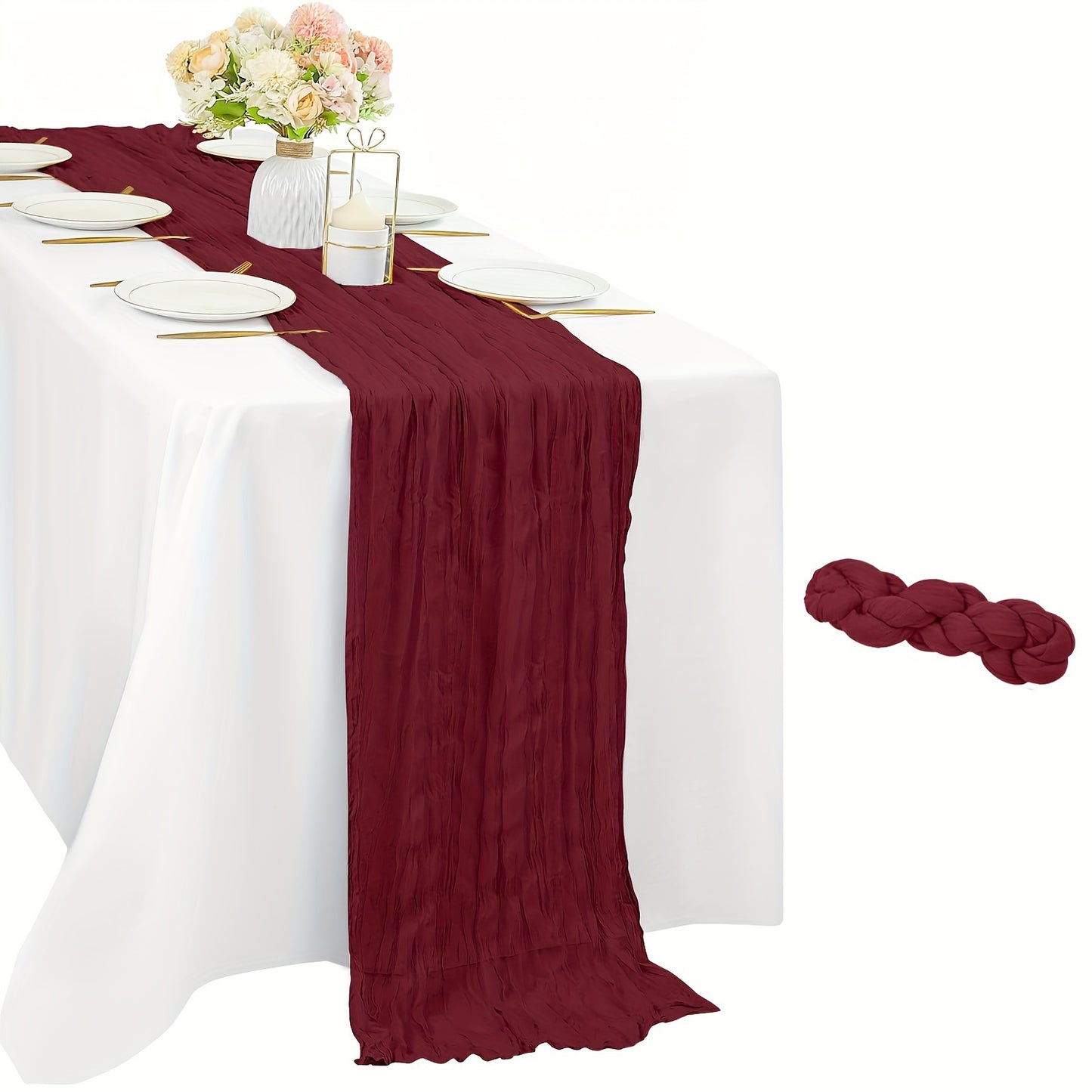 Stylish Boho Cheesecloth Table Runner - 1pc, Semi-Sheer Polyester, Ideal for Special Occasions