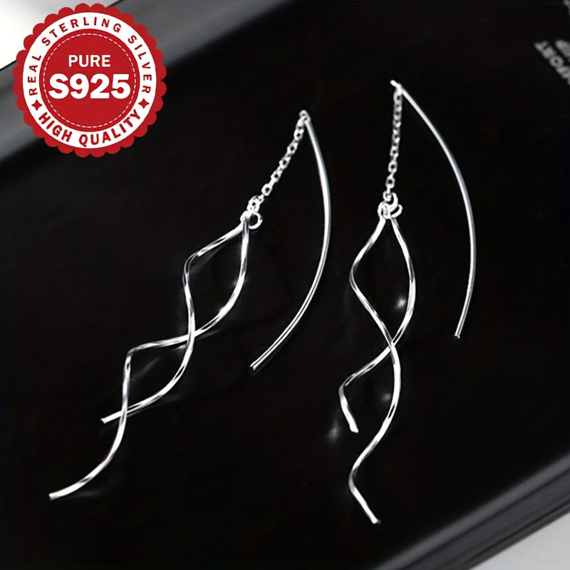 Sterling Silver Long Tassel Earrings with Wavy Design for Women, Elegant and Eye-catching Summer Jewelry, Perfect for Daily Wear, Wedding, Engagement, Bridal Events, and Holidays, Lightweight at 2.6g