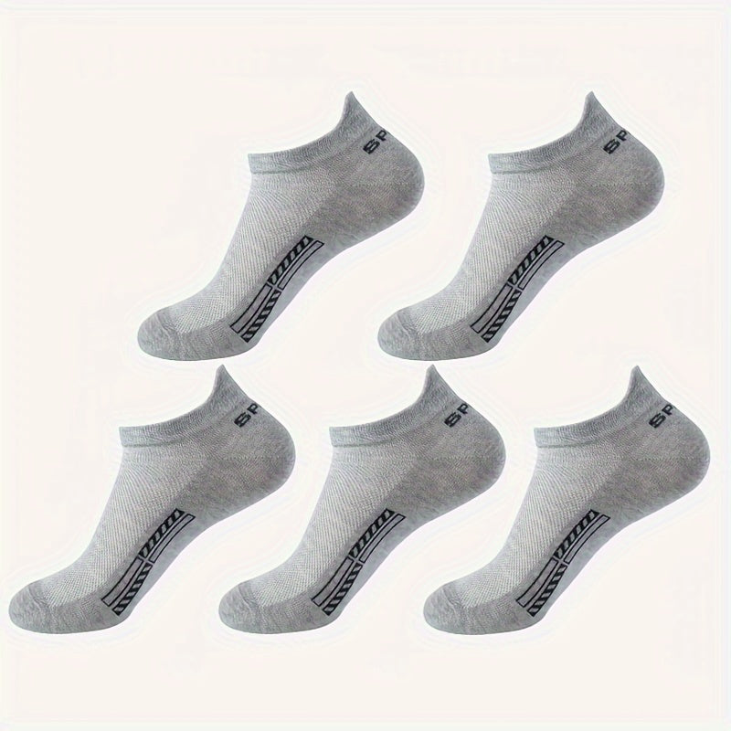 5 pairs of men's solid liner anklet socks for outdoor wear, comfortable and breathable