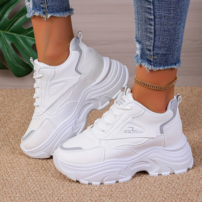 Chunky sneakers for women featuring a casual lace-up design and trendy wedge sports shoes.