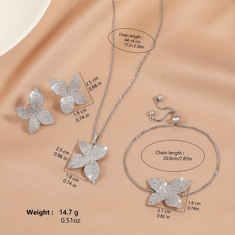 Elegant Wedding & Valentine's Day Gift: Stunning 5-Piece Butterfly Jewelry Set for Women featuring Zirconia Inlaid Copper - Includes Necklace, Bracelet, Ring, Earrings in a Beautiful Boxed Set - Perfect for the Summer Season Style