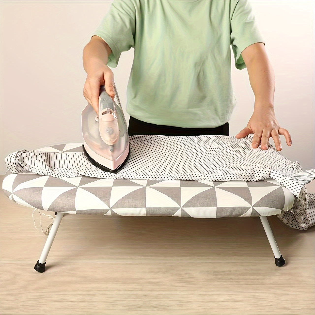 Durable Plastic and Stainless Steel Construction - Portable Tabletop Ironing Board with Floral Cover, Compact and Space-Saving Design, Convenient Storage