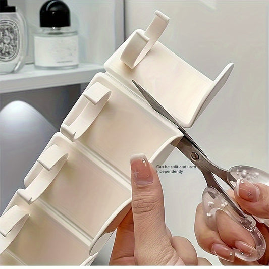 Simple to install bathroom storage rack for cosmetics and essentials, no drilling required.