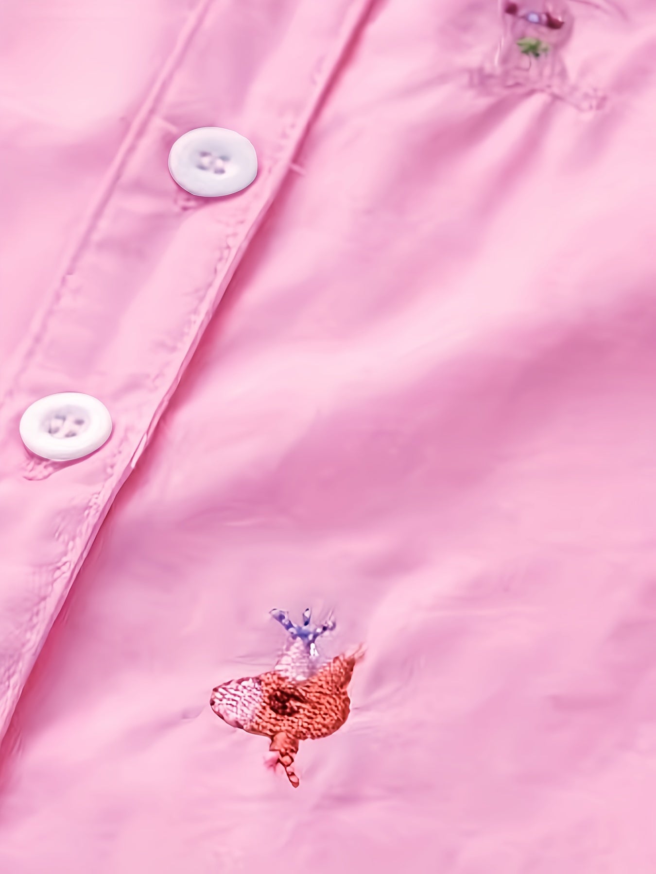 Charming girls' cotton shirt with embroidered long sleeves, cartoon collar, ruffled cuff & hem. Perfect for spring/fall, lightweight and breathable.