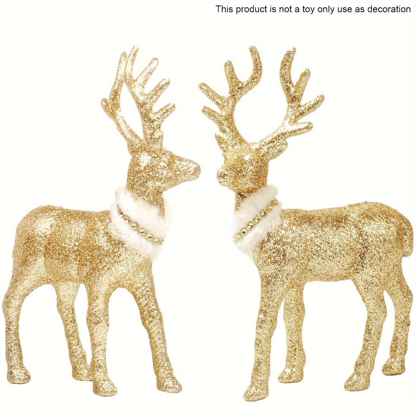 Glitter reindeer figurine, 8.6"x6", for tabletop or desk decoration, no electricity required, perfect for winter holiday decor in bedroom or living room.