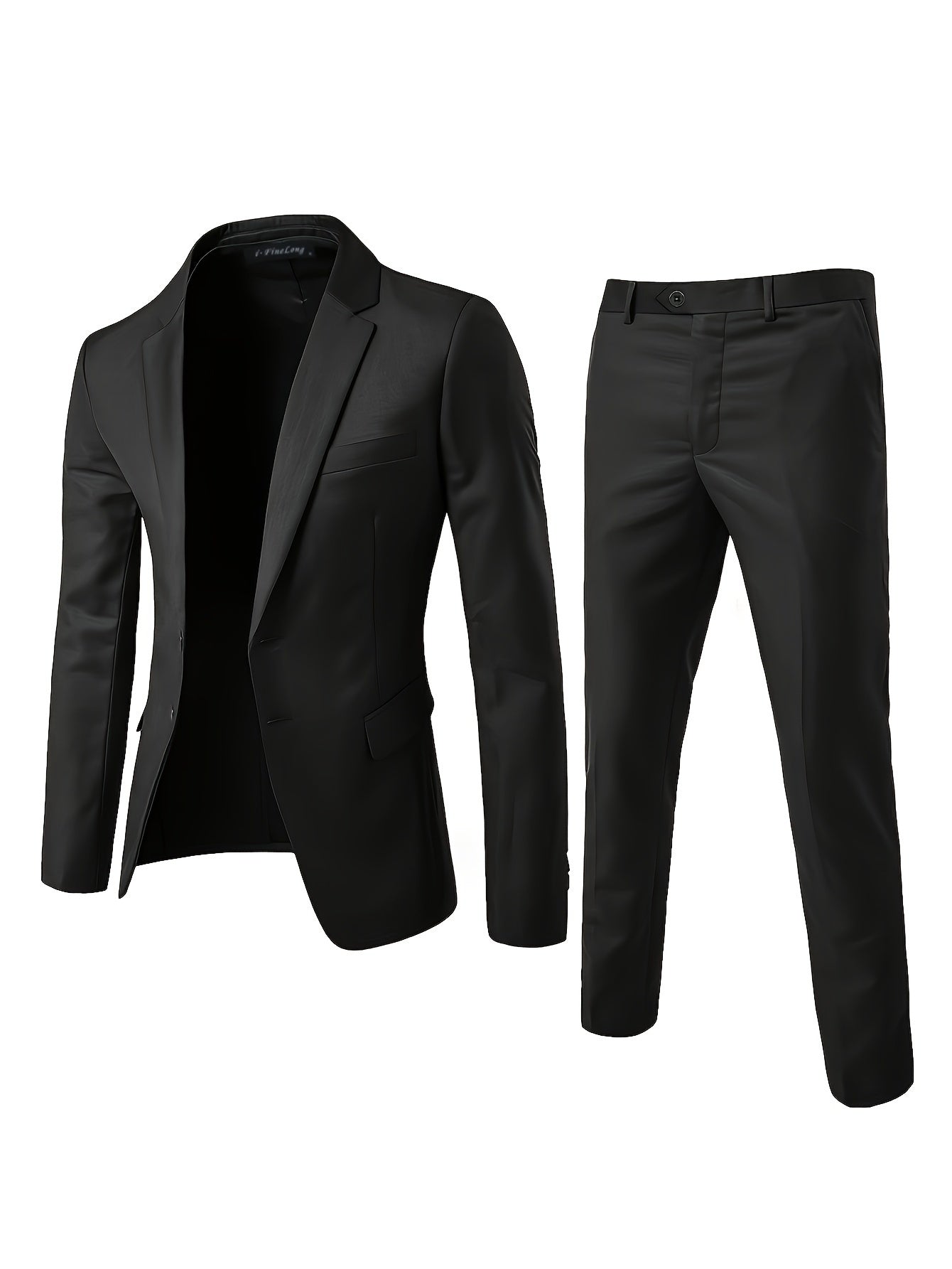 Men's two-piece business suit with intact pockets.