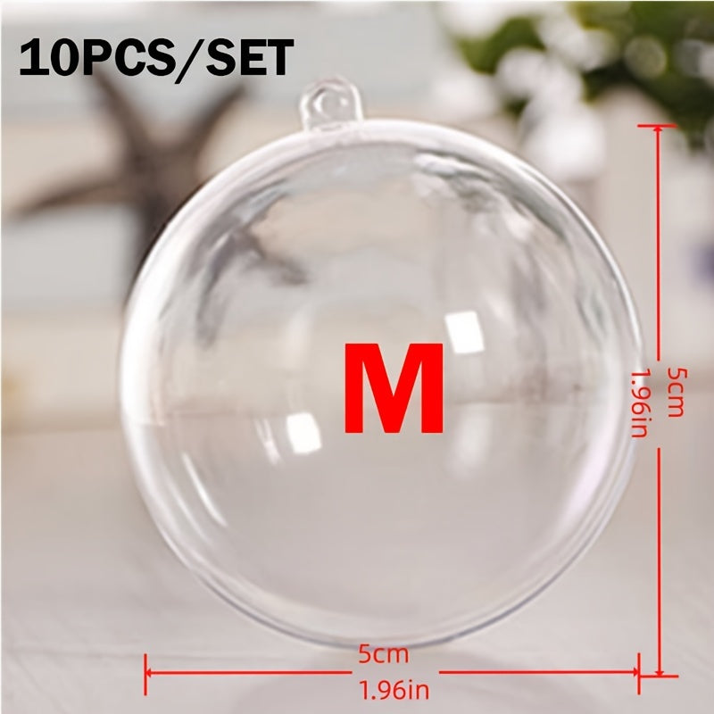 10 Clear plastic round ball Christmas tree decorations for party, wedding, and home decor.