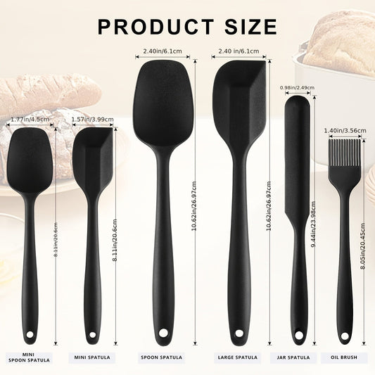 Set of 6 Black Silicone Spatulas with Brush - Made from Food Grade, Heat Resistant, and BPA-Free Material - Perfect for Baking, Cooking, and Mixing - Great for Holiday Gatherings and Daily Use in the Kitchen - Includes Baking Accessories - Features a