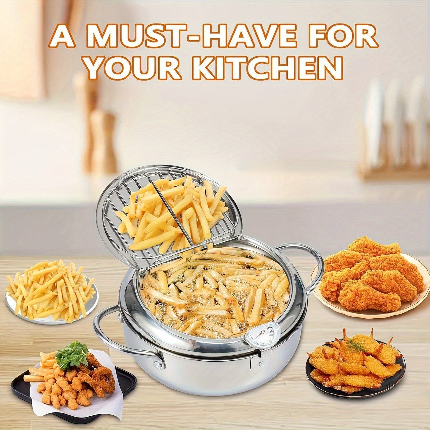 Deep fry your favorite delicacies with ease using this stainless steel pot. Featuring a large capacity of 2.2L and a temperature display, this pot is ideal for frying chicken, fries, and more. It is compatible with gas stoves, induction cookers, and