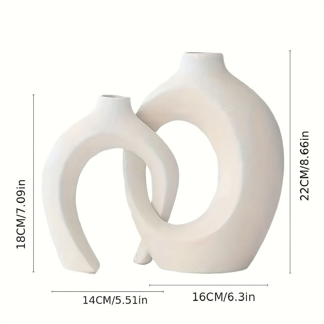 Set of 2 white ceramic vases in Nordic Boho style for elegant home decor, suitable for various rooms and occasions.