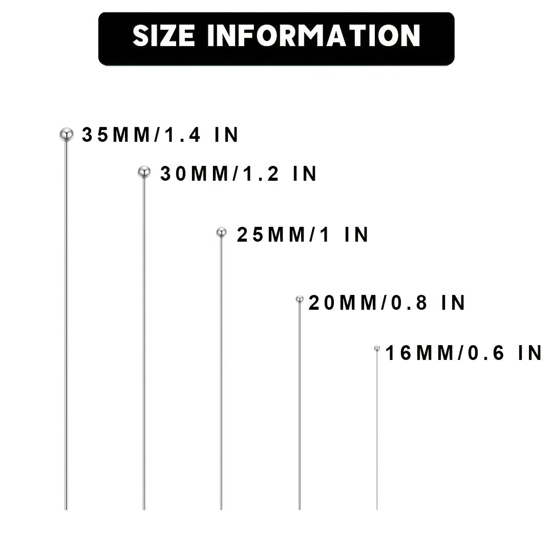 600 ta mis to'p boshli pinlar to'plami, 16-35mm ko'z pinlari, bilakuzuklar va hunarmandchilik uchun - moda zargarlik loyihalari uchun mukammal