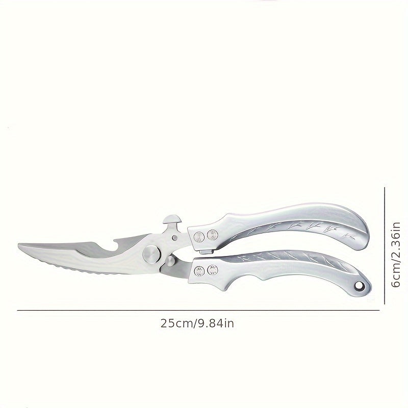 Steel kitchen shears made of stainless steel with automatic return feature, ideal for cutting chicken bones and various kitchen tasks.