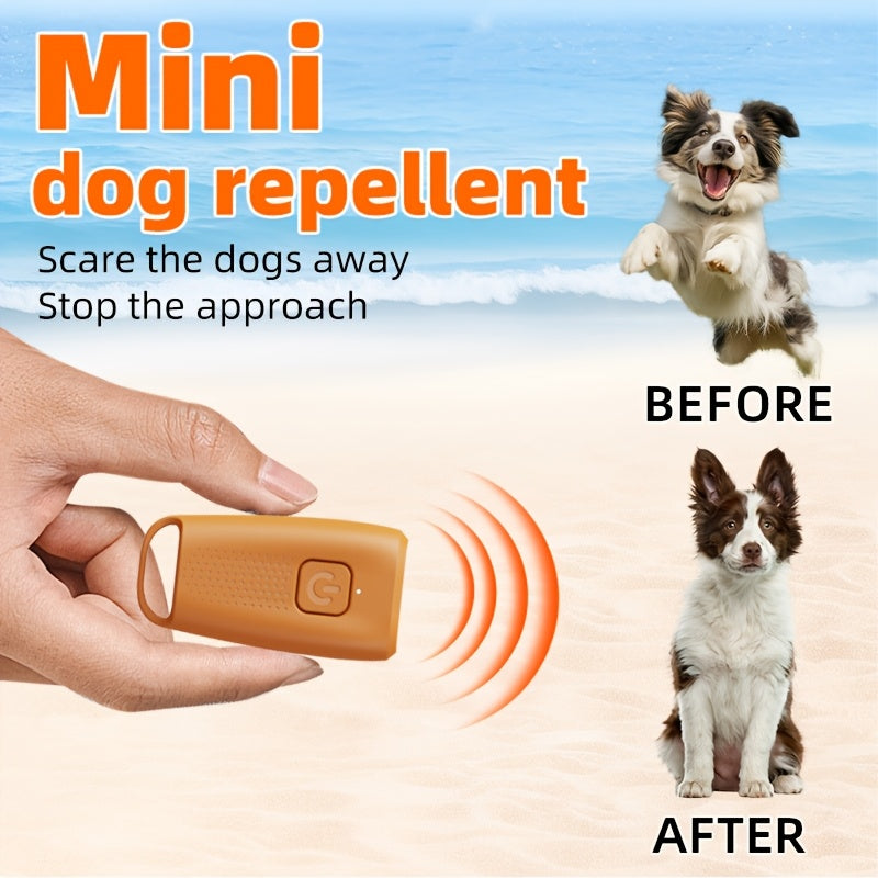 Portable USB rechargeable dog repeller with soundwave technology and LED light for training and anti-barking.