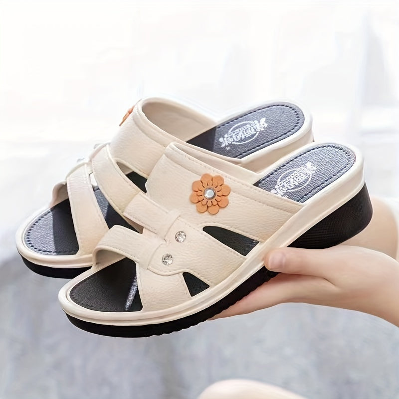 Women's Flower Decor Slide Shoes, Casual Summer Slide Sandals