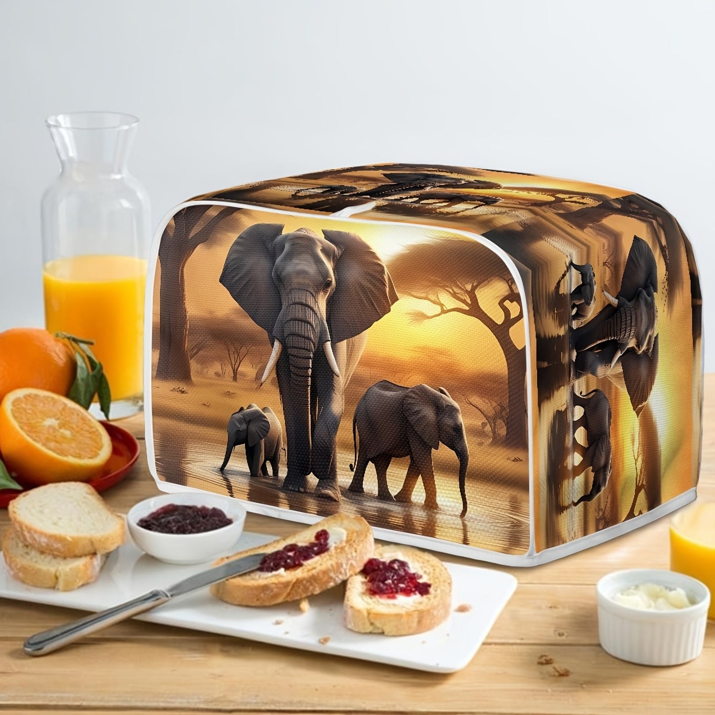 Universal Fit Elephant Toaster Cover, Non-Electric, Dustproof, Grease & Fingerprint Resistant, Machine Washable - Food-Safe Appliance Protector for Kitchen Decor.