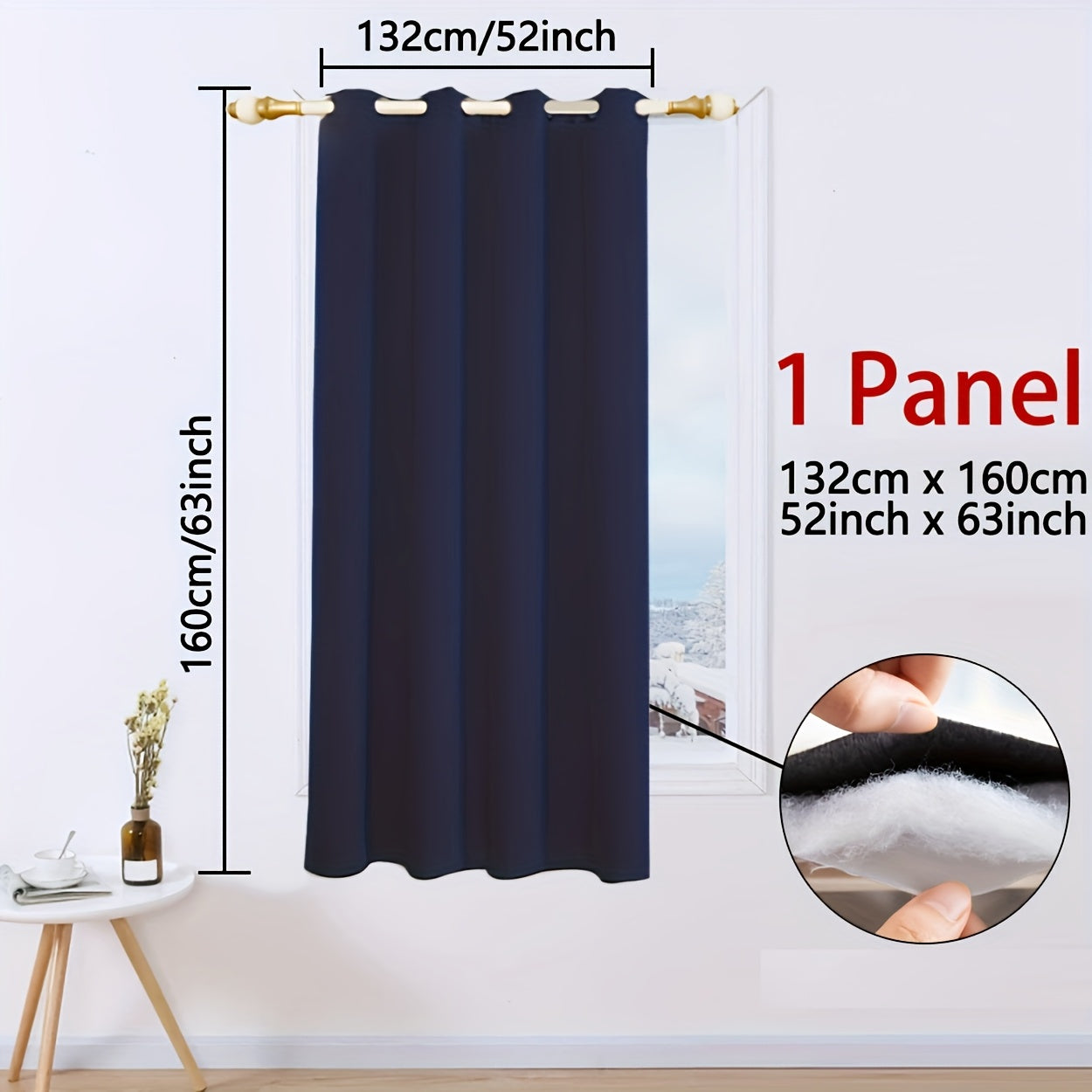 Blackout Curtain with Grommet Top, Made of 100% Polyester for All-Season Privacy. Features 3-Layer Thermal Insulation, Windproof and Cold-Proof. Perfect for Bedroom, Living Room, or Basement. Contemporary Pastoral Theme, Uncorded and Woven, Weighs 440G.