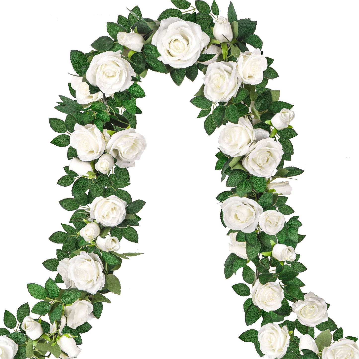 6 meter White Rose Artificial Garland for Various Occasions including Weddings, Gardens, and Christmas Décor.