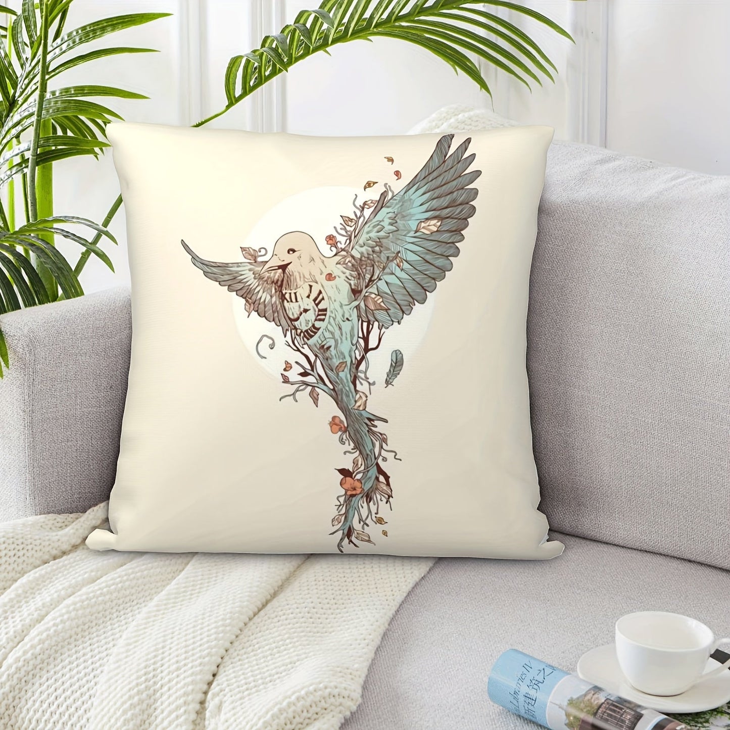 Modern Throw Pillow Cover in Timebird Style - Made of Polyester with Zipper Closure - Hand Washable, Woven Design, Suitable for Different Room Styles - Adds Elegance to Your Sofa or Bedroom (Pillow Sold Separately)