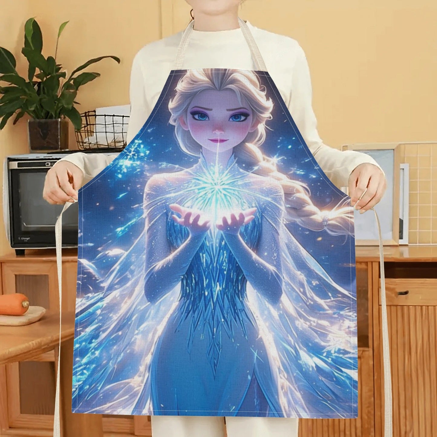 Disney has officially licensed a chic waterproof apron showcasing an adorable cartoon illustration of Princess Elsa. This apron is not only beautiful and fashionable but also simple, making it perfect for a variety of settings including hotels