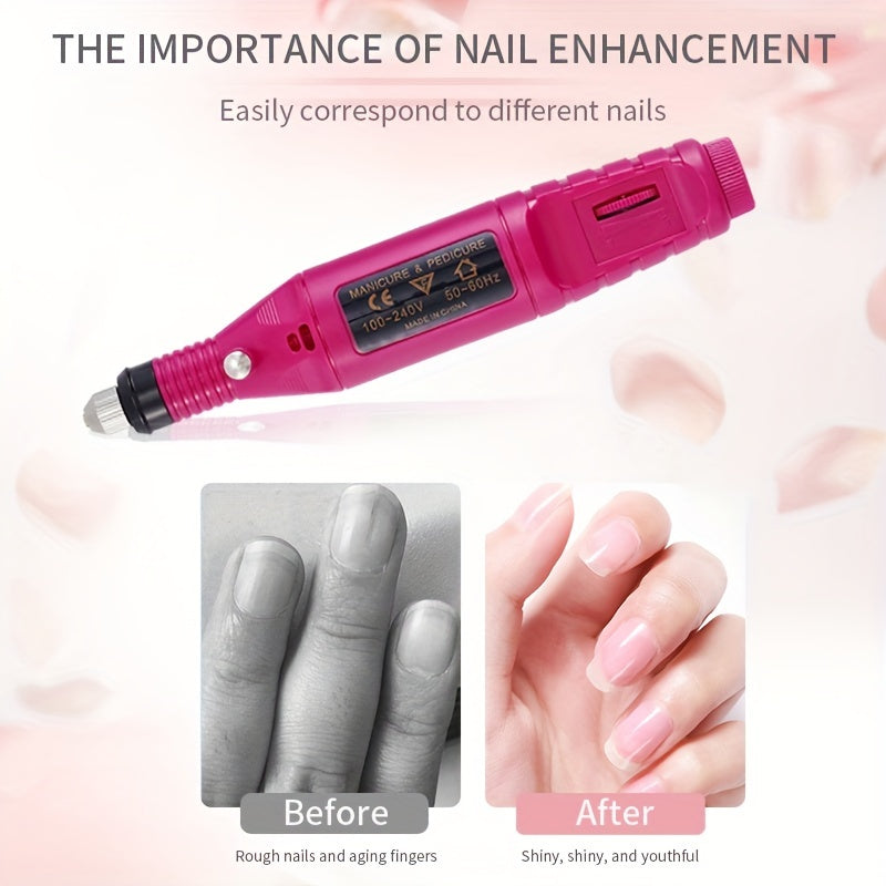 USB-Powered Nail Drill Kit for Professional Use with Hypoallergenic Bits and Accessories for Manicure, Pedicure, and Foot Care.